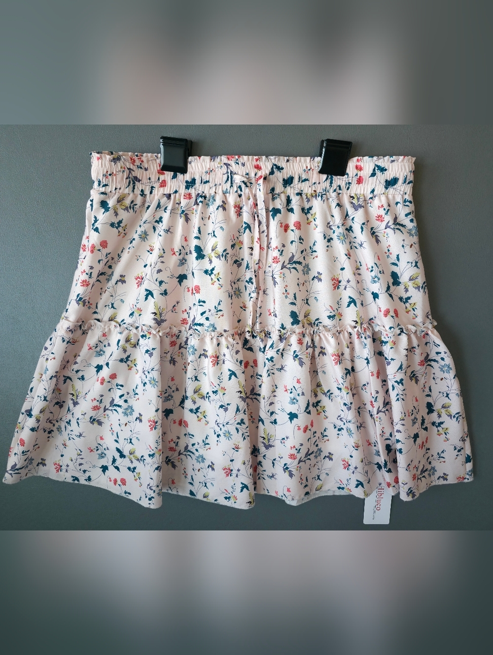 NWT Hibluco Floral Ruffle Mini Skirt XL Cottagecore Boho Summer Layered Flowy